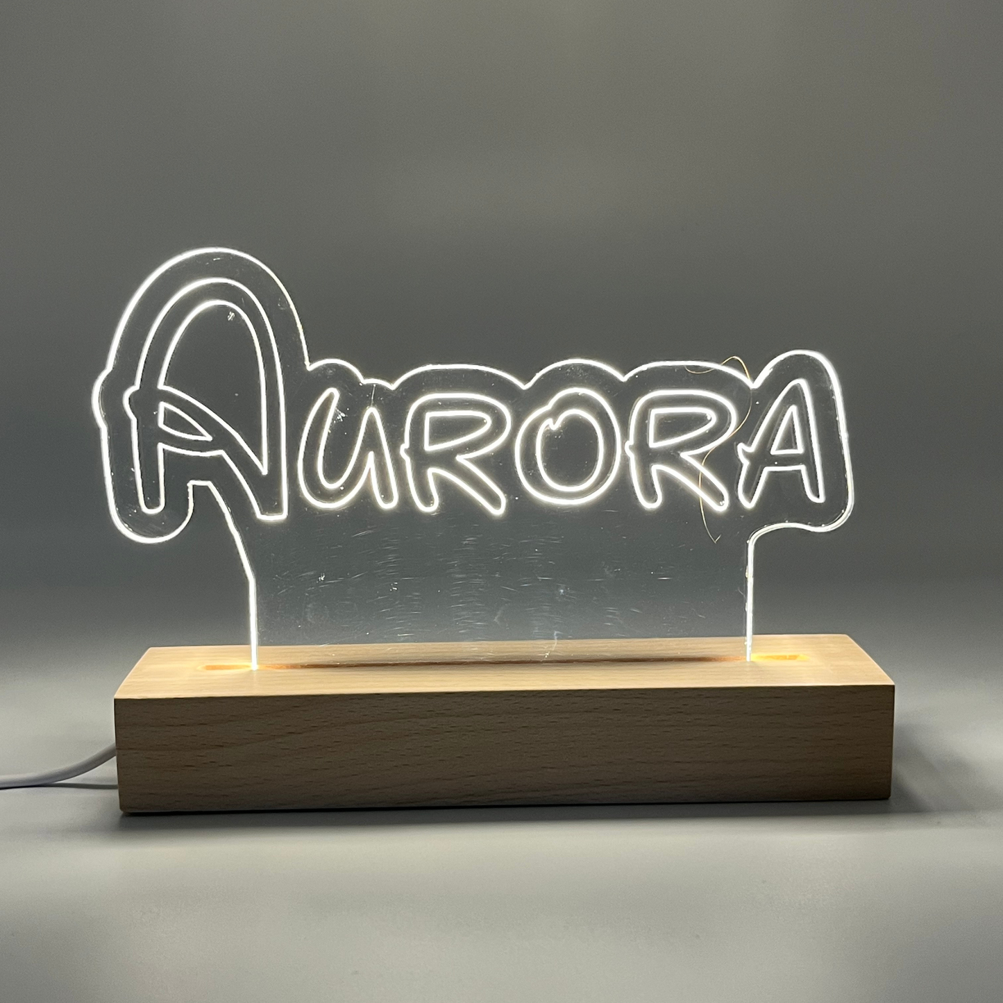 Personalised Disney Style LED Name Sign with Wooden Base | Custom Acrylic Night Light | Kids Bedroom & Desk Decor