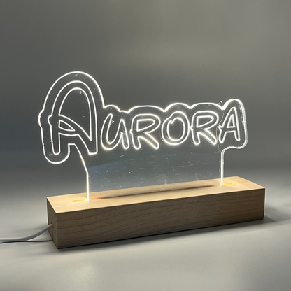 Personalised Disney Style LED Name Sign with Wooden Base | Custom Acrylic Night Light | Kids Bedroom & Desk Decor