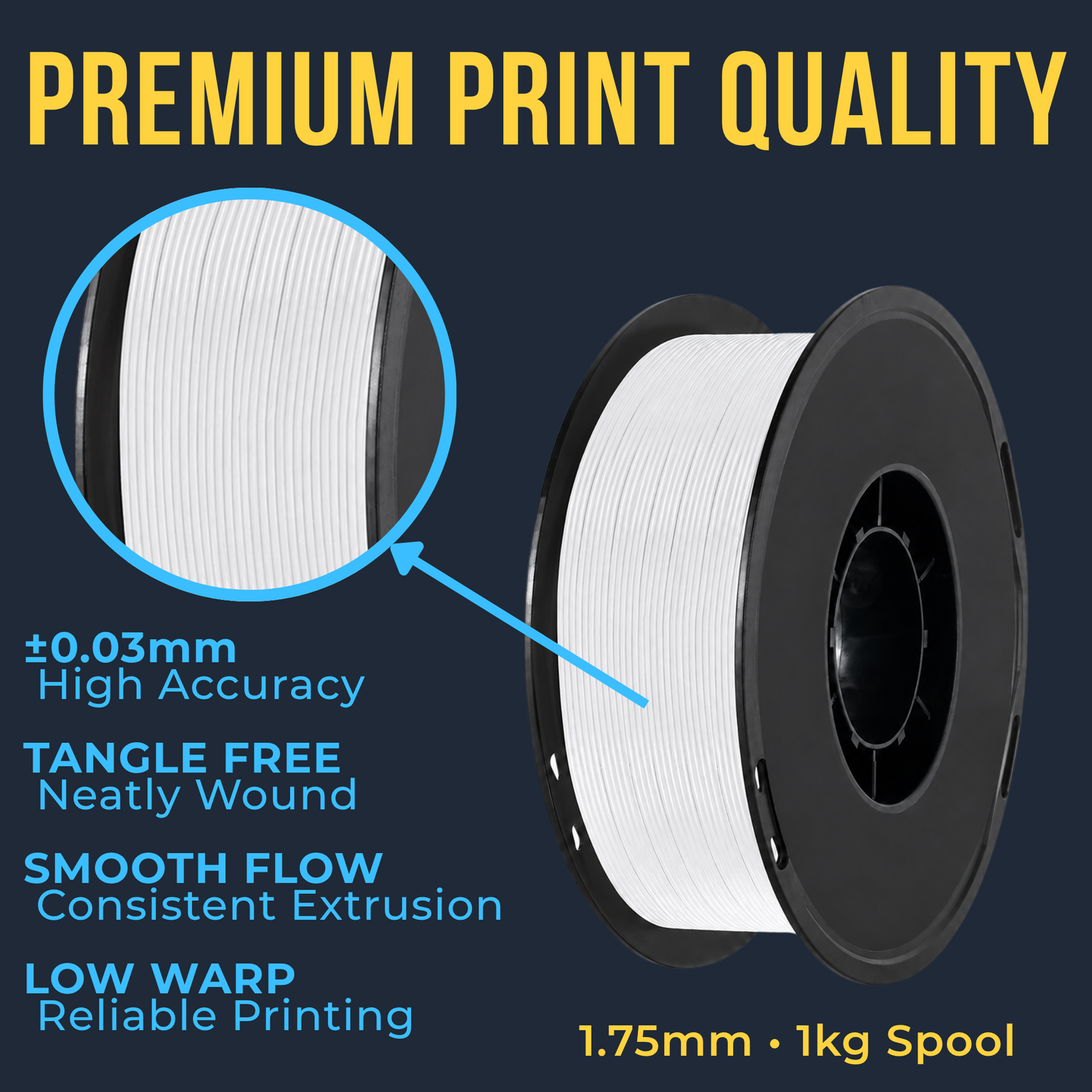 Premium PLA 3D Printer Filament 1.75mm – 1kg Spool