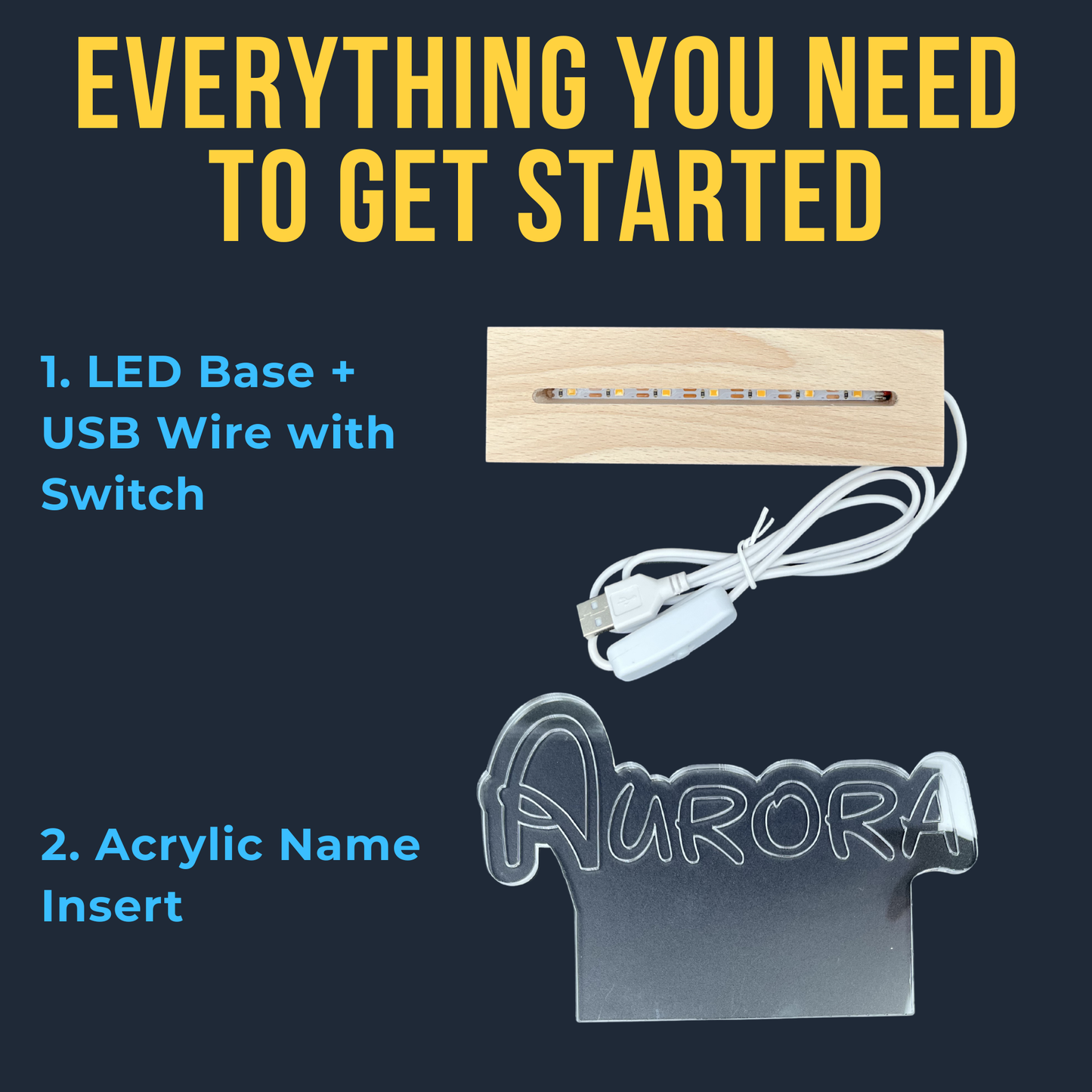 Personalised Disney Style LED Name Sign with Wooden Base | Custom Acrylic Night Light | Kids Bedroom & Desk Decor