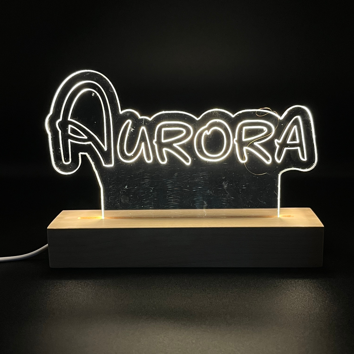 Personalised Disney Style LED Name Sign with Wooden Base | Custom Acrylic Night Light | Kids Bedroom & Desk Decor