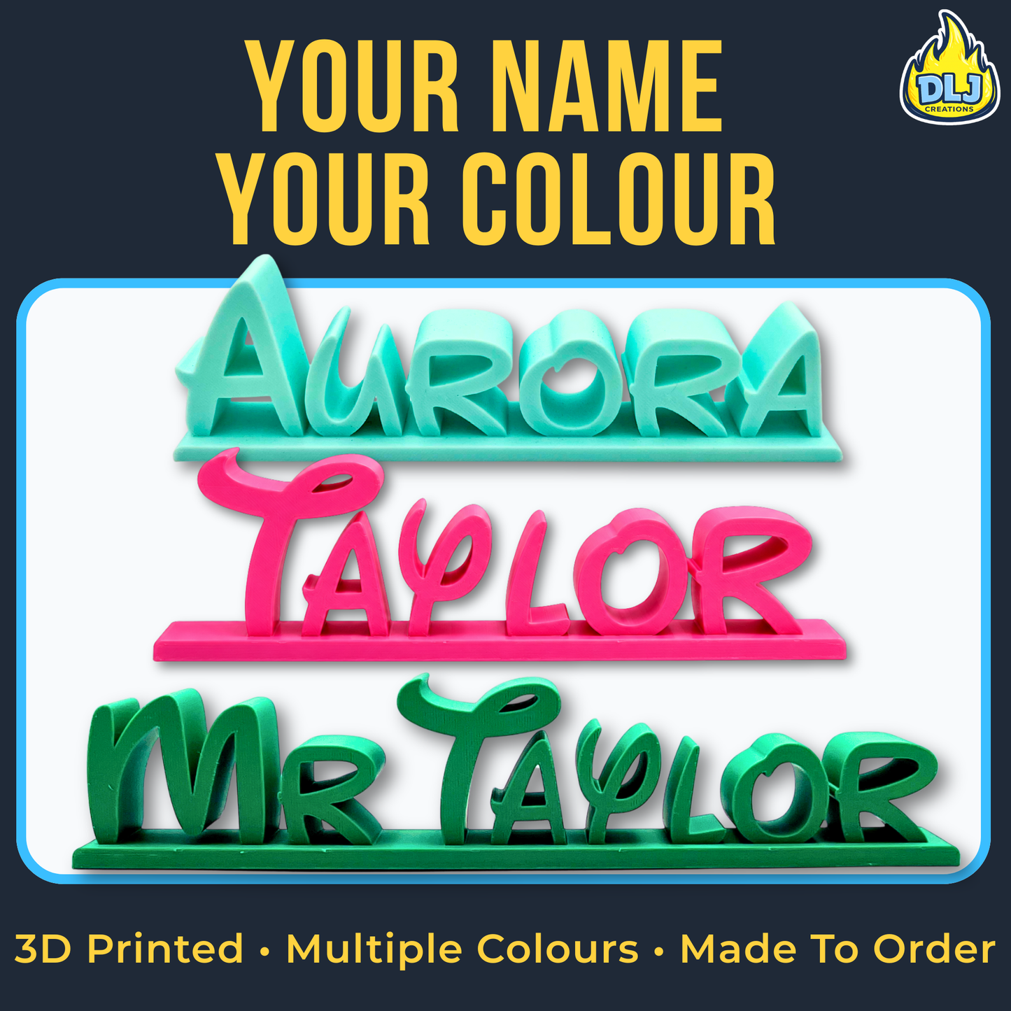 Personalised Disney Style 3D Printed Desk Name Sign | Custom Name Plaque | Kids Bedroom & Desk Decor
