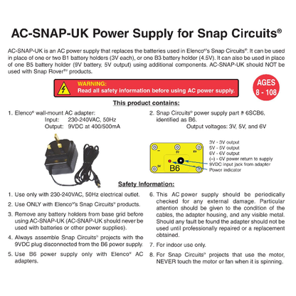 Snap Circuits Battery Eliminator - UK AC Adaptor (AC-SNAPUK)